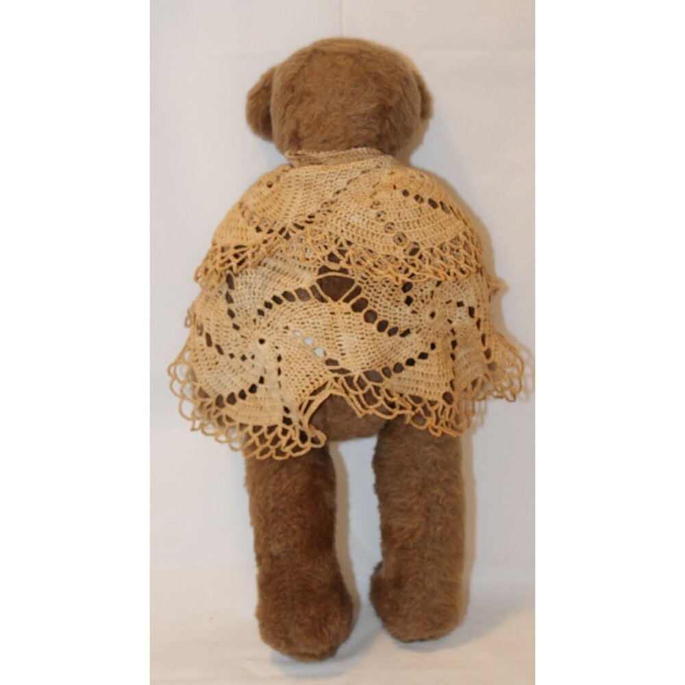 Vintage 1992 Craft Artist Jointed Teddy Bear with Crocheted Shawl Cape 18" Tall - Picture 3 of 12